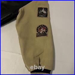 Vtg MICKEY MOUSE Disneyland 50th Anniversary Varsity Leather Patches Jacket XL