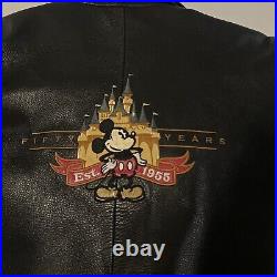 Vtg MICKEY MOUSE Disneyland 50th Anniversary Varsity Leather Patches Jacket XL