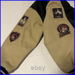 Vtg MICKEY MOUSE Disneyland 50th Anniversary Varsity Leather Patches Jacket XL