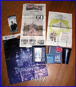 WDW DISNEYLAND 60th Anniv Diamond Celebration Lot of 8 Items Mug Newspapers Pins