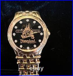 Wittnauer Watch Disneyland 50 Anniversary Goldtone Black Face Watch