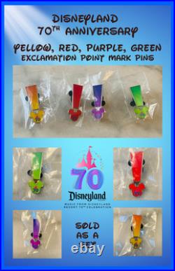 Yellow, Red, Green & Purple Exclamation Point Mark Disney 70th Anniversary Pins